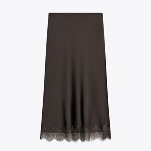 SATIN EFFECT LACE MIDI SKIRT ZARA